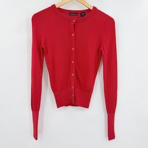 Moda International Cherry Red Soft Work Dressy Cardigan Silk/Cashmere Small